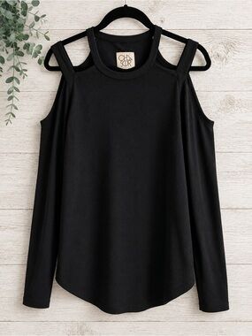 Chaser Black Cold Shoulder Long Sleeve Top XL